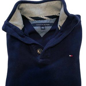 SALE XS Tommy Hilfiger Navy 1/4-Button Mockneck Sweater